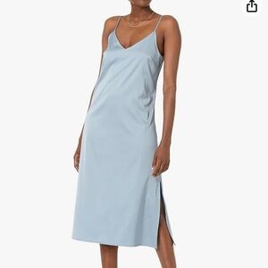 The Drop Womens Stretch Silky V-Neck Sleeveless Midi Slip Dress Fog Blue Medium